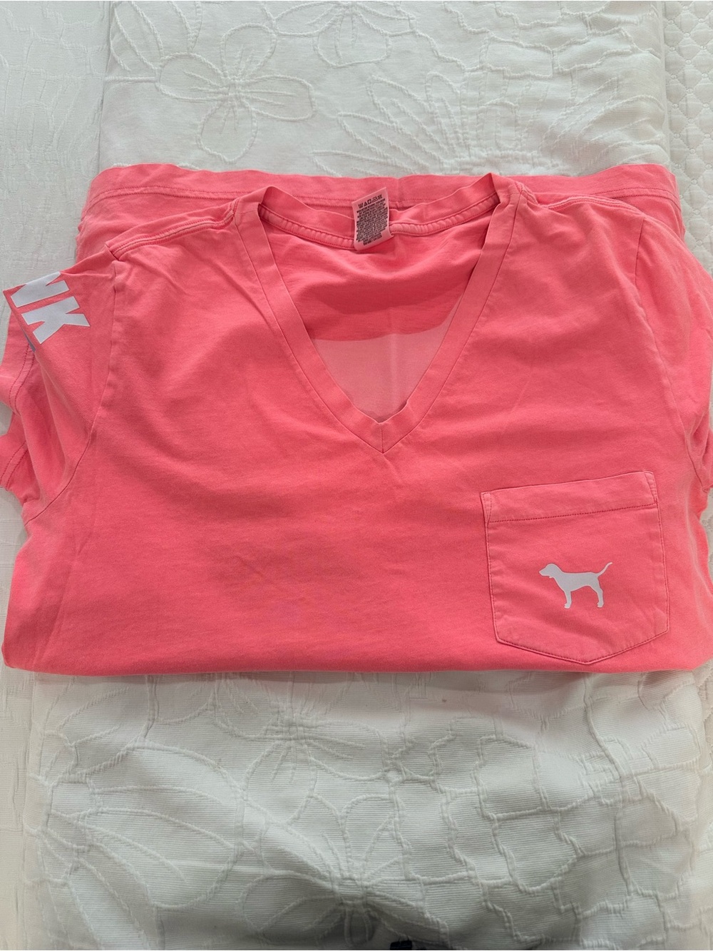 PINK Victoria's Secret Coral Pink V-Neck Pocket Tee